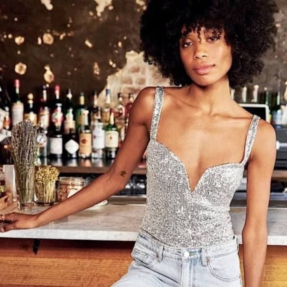 Like New X Intimately Free People Sparks Fly Bodysuit In Silver Size L